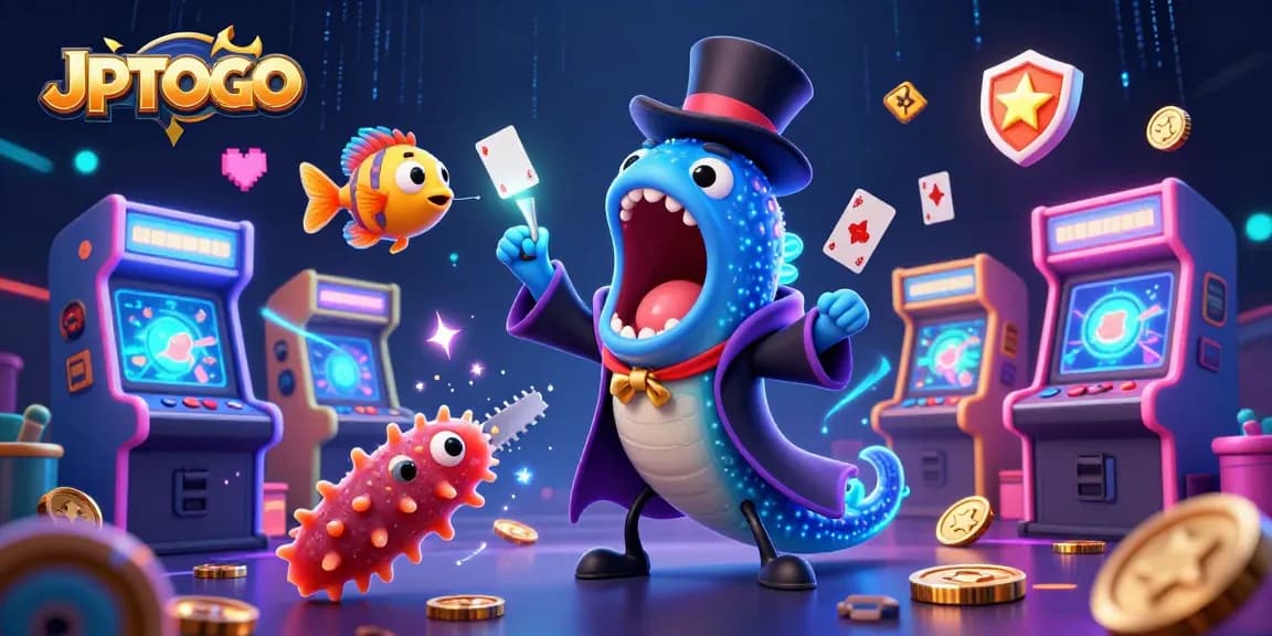 Experience thrilling card tricks from JPTOTO's magical deep-sea creatures amidst dazzling casino elements.