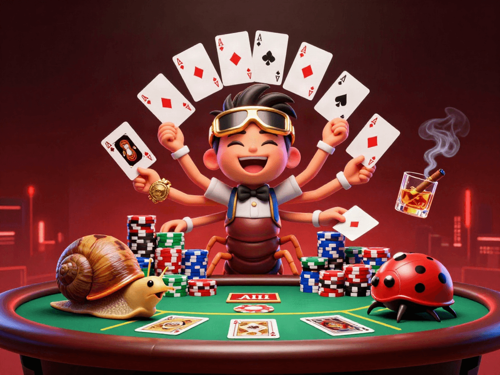Experience thrilling gaming with สล็อตเว็บตรง featuring cartoon characters at a lively poker scene.