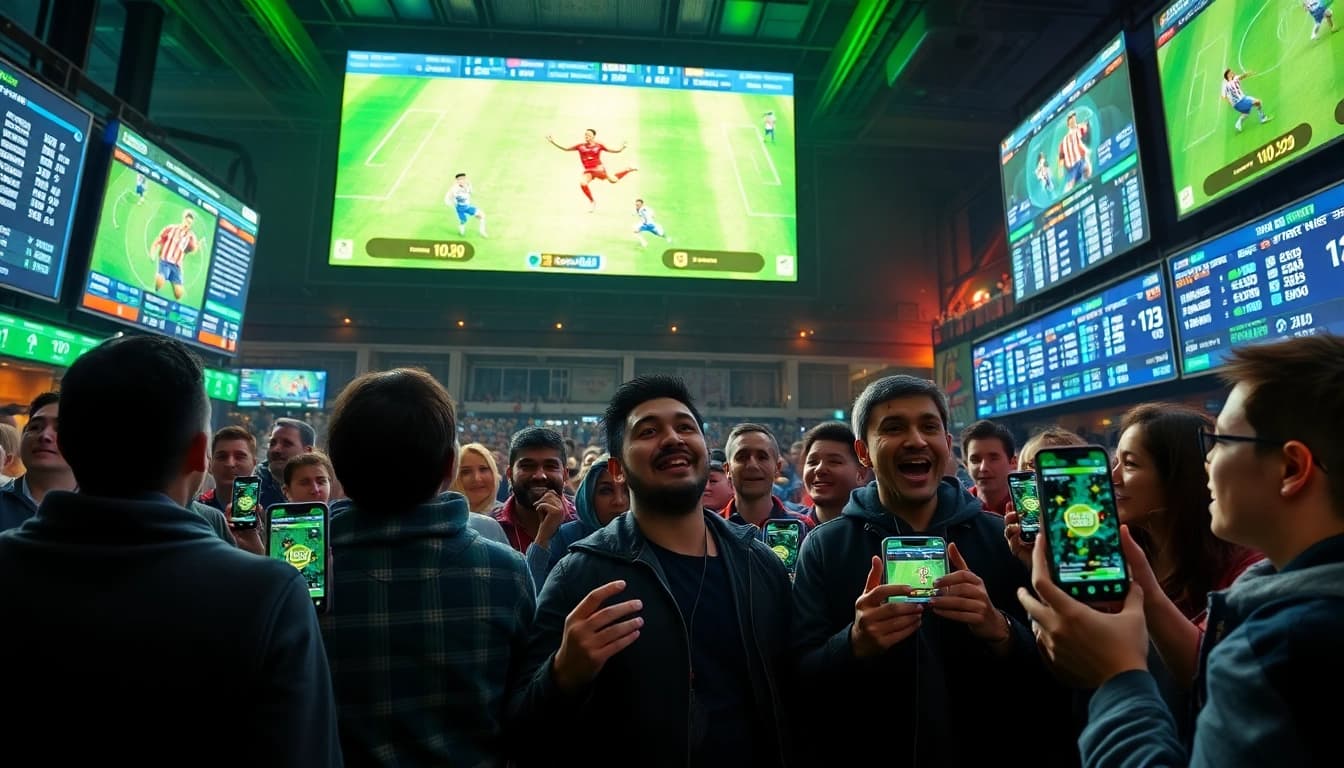 Engaging fans experience live football betting on keonhacai.gold, highlighting excitement with dynamic atmosphere.