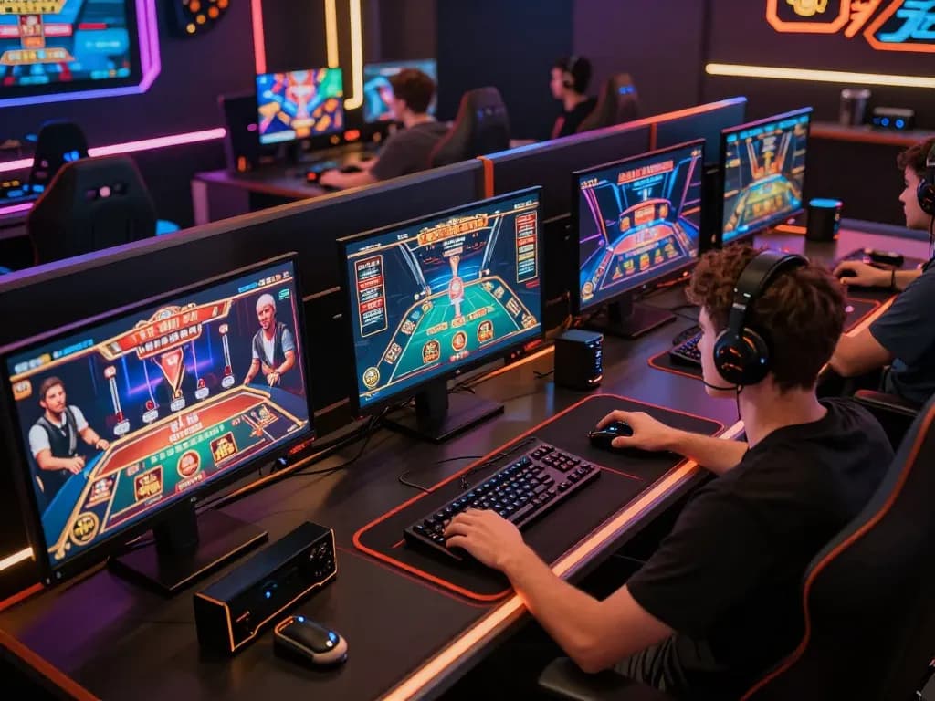 Player enjoying a thrilling gaming session on rikvip with multiple screens showcasing casino games.