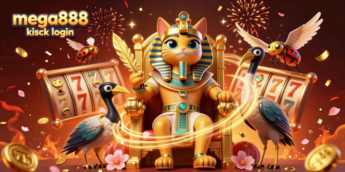 Engage with the mega888 kiosk login experience featuring an exciting casino scene with Egyptian characters.