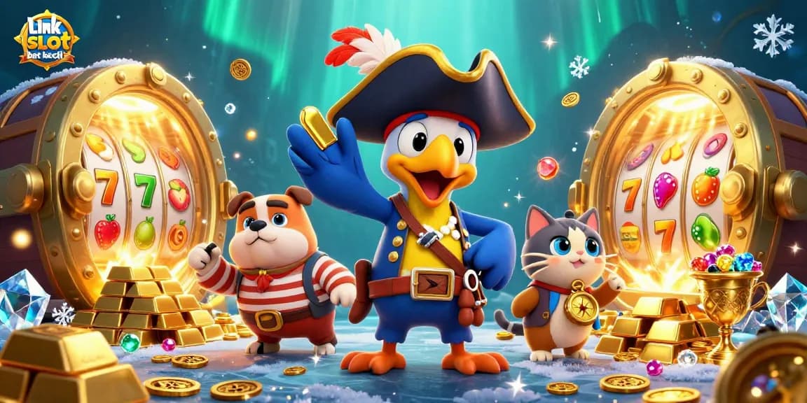 Experience excitement playing at link slot bet kecil with vibrant slot game elements and treasure illustrations.