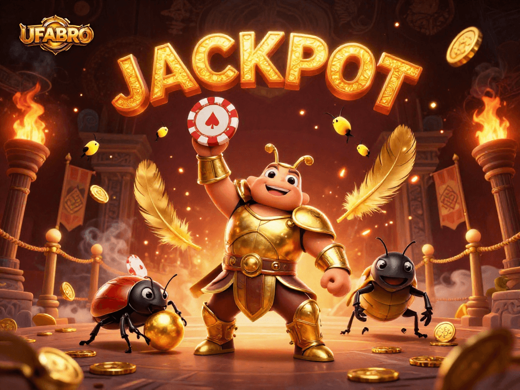 UFABRO offers exciting victories with a dynamic scene featuring a hercules beetle triumphantly showcasing a poker chip.