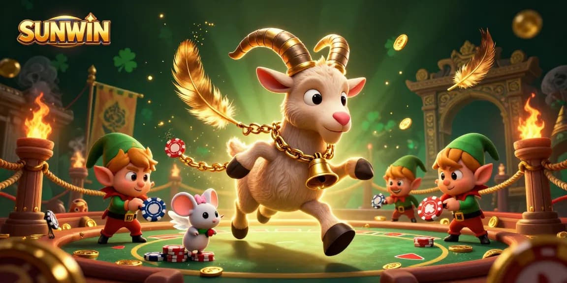 SUNWIN attracts players to an exciting casino scene with a 3D Krampus and mischievous gremlins stealing chips.