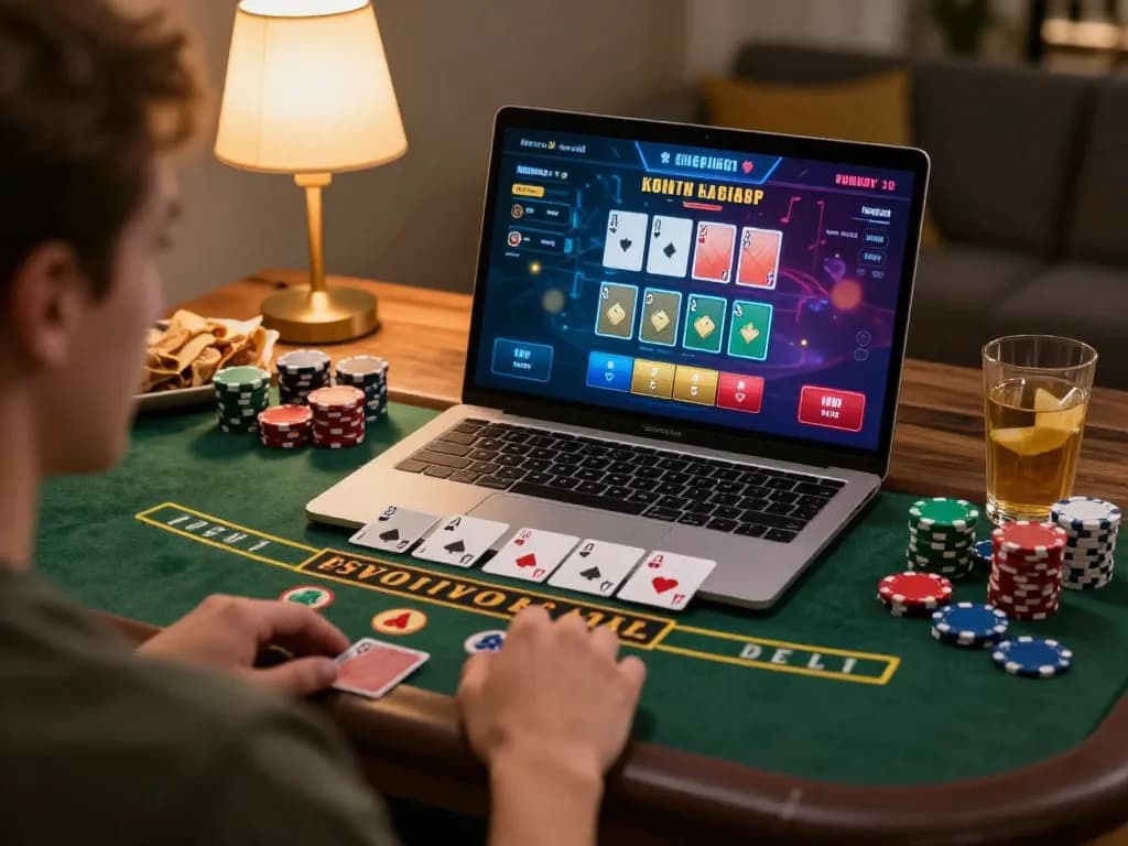 SUNWIN online player enjoying a live blackjack game at home, showcasing engaging gameplay and a cozy atmosphere.