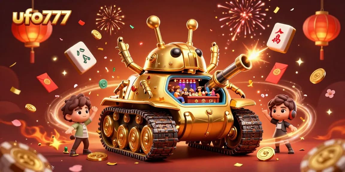 Experience the excitement of ufo777 with a spectacular 3D casino illustration featuring festive elements.