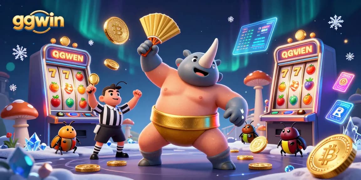 The exciting GGWIN casino experience showcases a sumo champion themed gaming environment with dynamic slot elements.