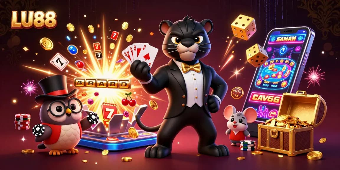 Engage with LU88's thrilling online casino experience featuring stylish characters and exciting game elements.