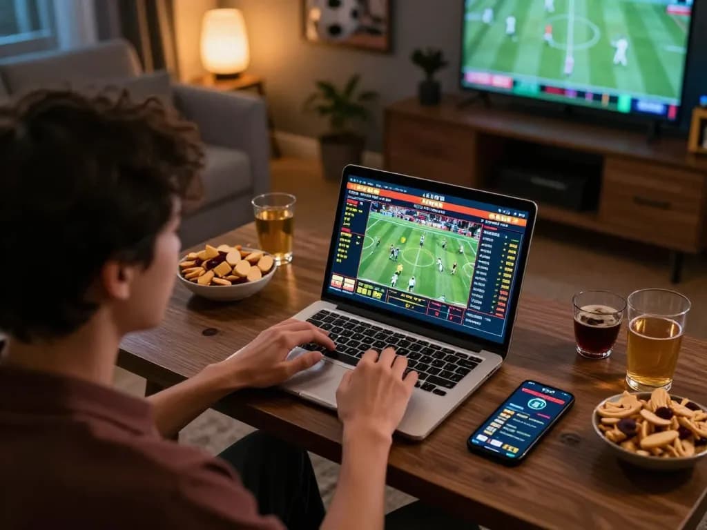 Placing bets on sporting events at home using https://keonhacai5.mobi/ for real-time updates and odds.