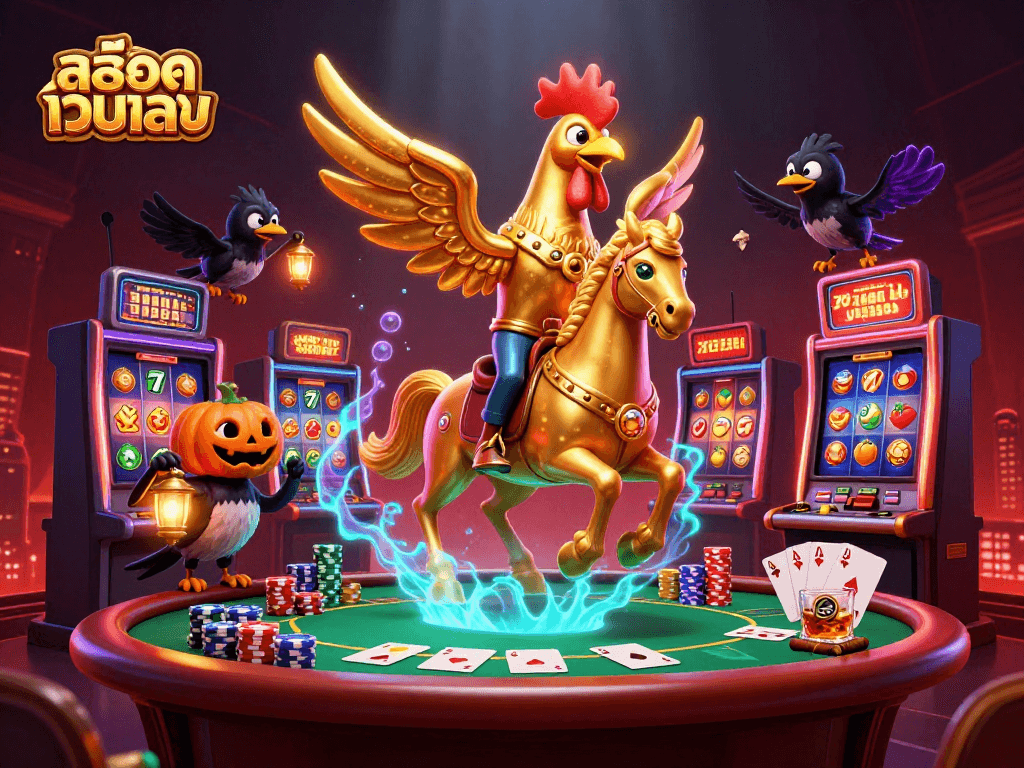 Experience the thrill of สล็อตเว็บตรง with colorful slot reels and dynamic casino elements all around.