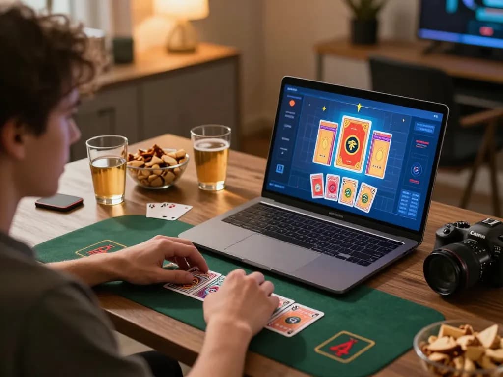 Engaged player using kubet79 to enjoy blackjack on a stylish home setup.
