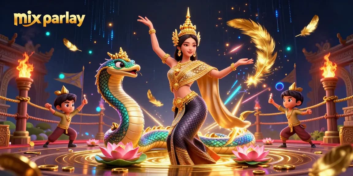 Engage in the thrilling mix parlay betting scene featuring a serene Thai dancer and Naga serpent.
