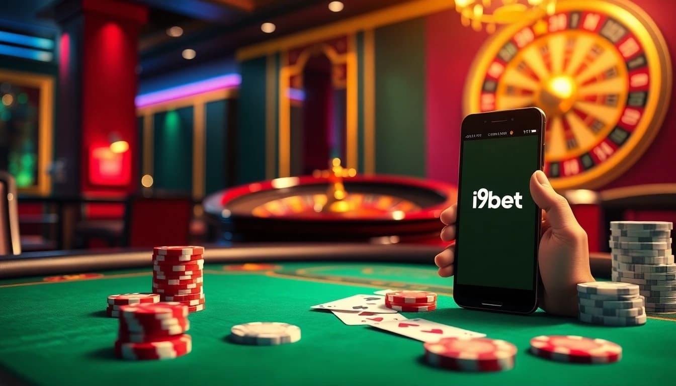 Exciting virtual poker game setup showcasing i9bet with vibrant colors and casino elements.