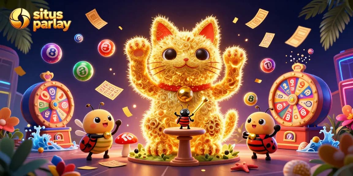 Experience situs parlay betting excitement with vibrant casino symbols and colorful lottery elements.