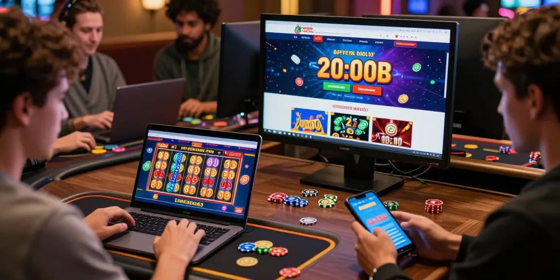 Engaging scene representing credit card casinos at jumpspace.org.uk, showcasing diverse players enjoying online gaming and vibrant promotions.