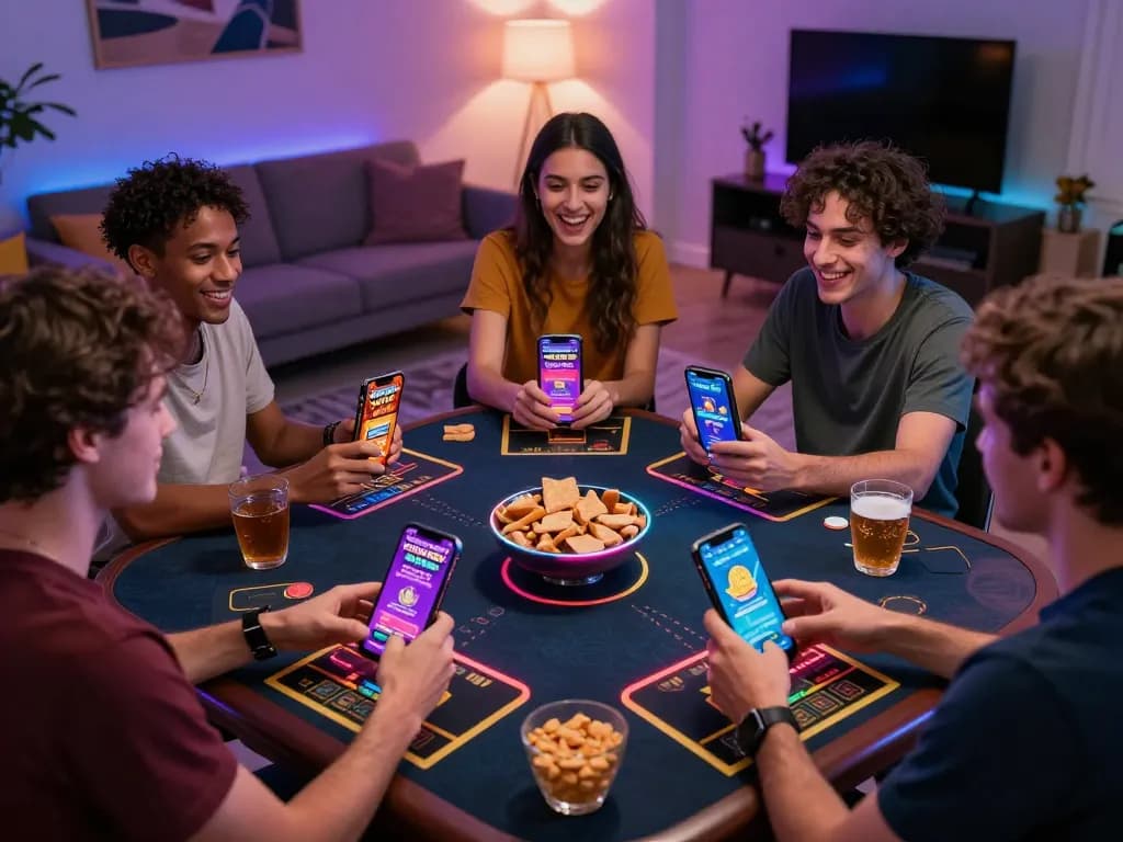Users enjoying the af88 app in a vibrant casino-like atmosphere, showcasing excitement and engagement.