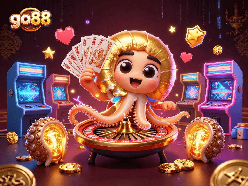 Engage in vibrant gameplay at go88 with a 3D nautilus roulette and glowing arcade machines.