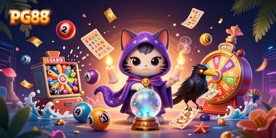 Experience the vibrant energy of PG88 with a mystical casino scene featuring fortune tellers and lively game elements.