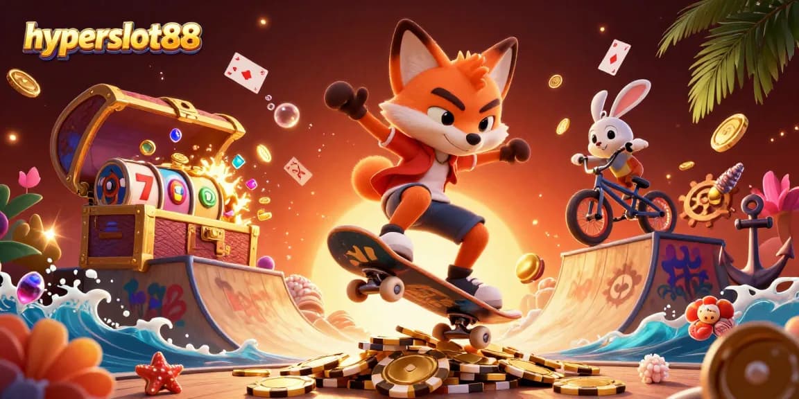Experience winning thrills at hyperslot88 with vibrant casino-themed 3D illustration showcasing exciting gambling action.