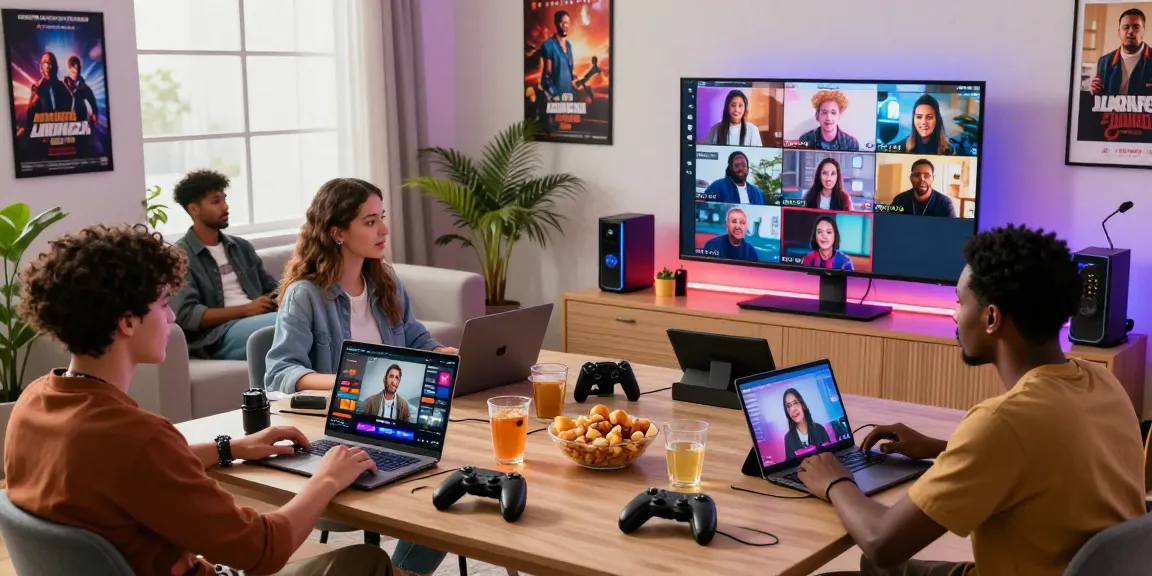 Individuals enjoying digital entertainment experiences on https://www.mpocash.net/, showcasing gaming, streaming, and social interactions in a vibrant atmosphere.