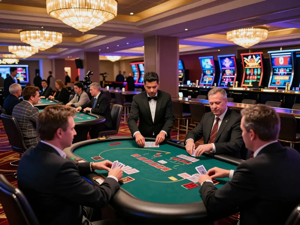 Players enjoying intense gameplay at Nhà Cái FB88 blackjack tables, showcasing strategy and excitement.