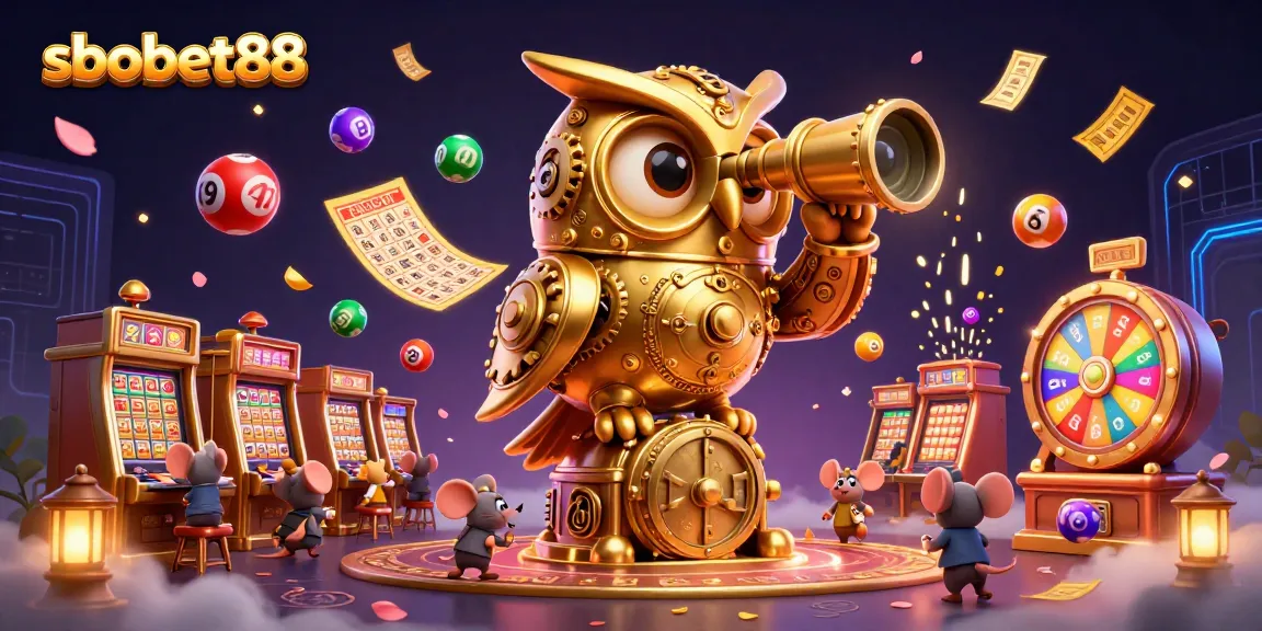 Engage with sbobet88 at a vibrant casino scene featuring winning elements and dynamic illustrations.