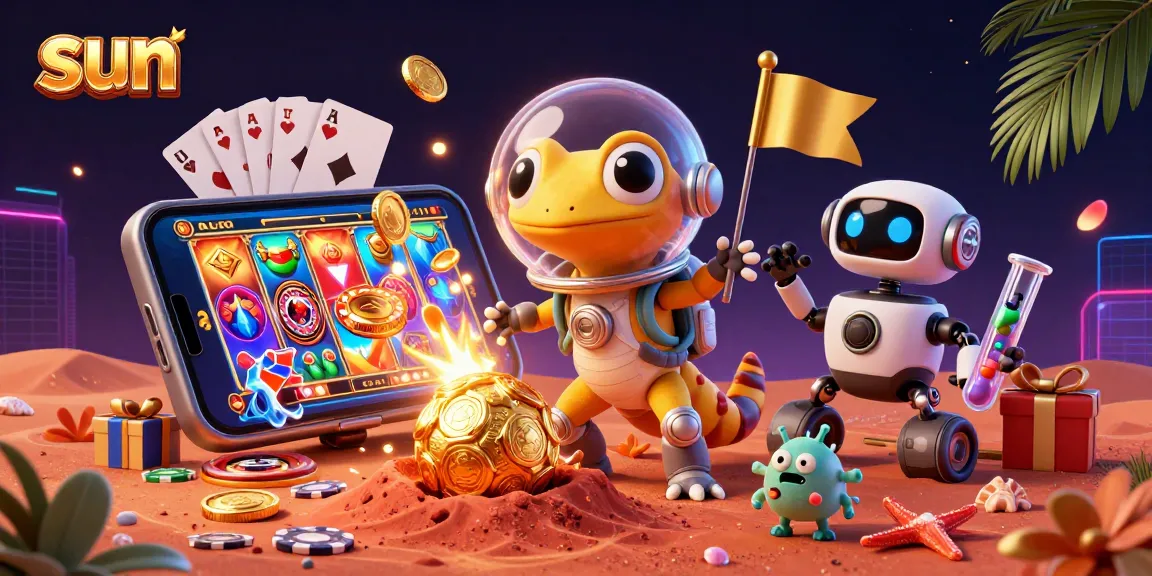 A Martian gecko and robot exploring a golden casino on Mars, showcasing engaging gambling elements.