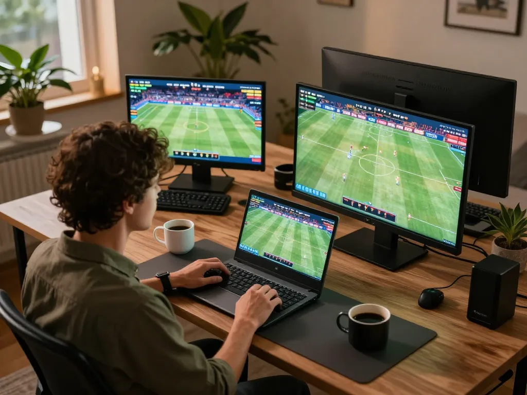 Placing strategic bets with 88okwin in a stylish home office environment during live sports events