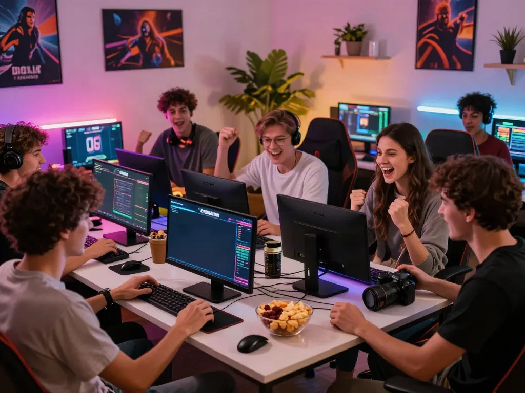 Group enjoying ORION88 gaming together in a lively setting.
