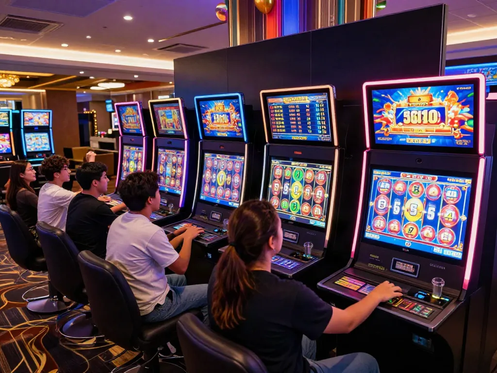 Engaged players enjoying the A80 slot information platform in a lively casino environment.