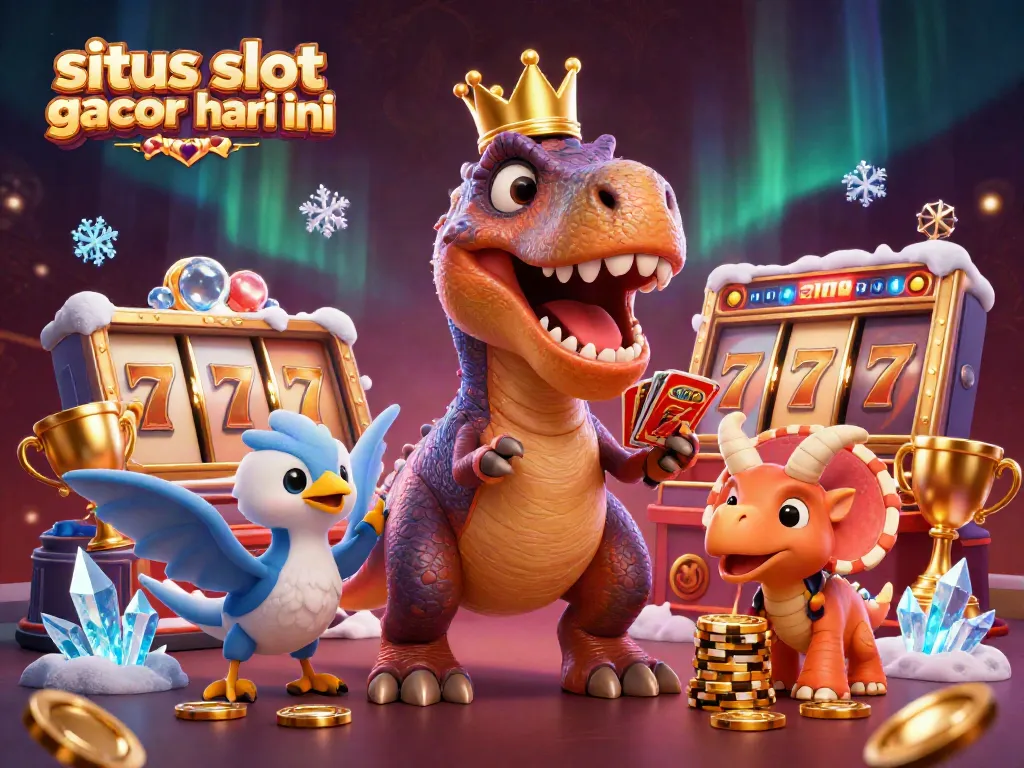 Slot gacor hari ini dengan karakter unik bermain slot dan menumpuk chip emas.