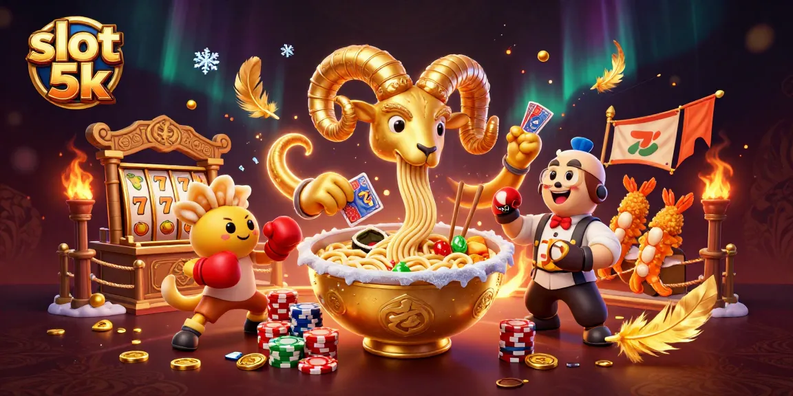 Experience the excitement of slot 5k with a vibrant 3D illustration showcasing dynamic game elements and characters.