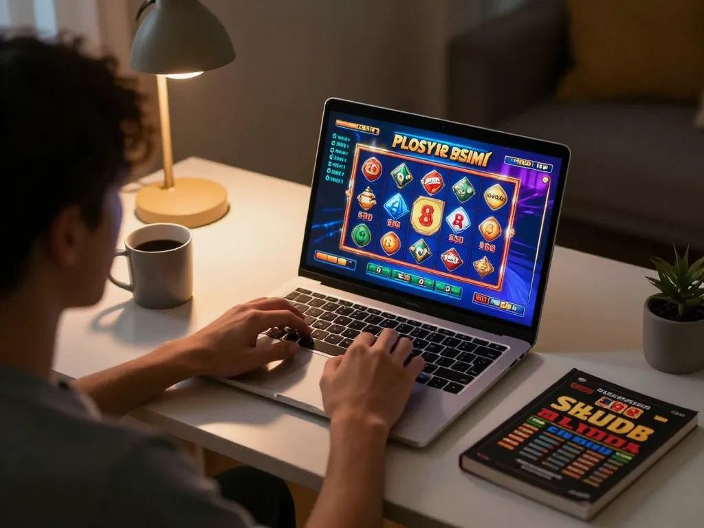 Engaged player enjoying slot88 resmi gameplay on a laptop in a cozy home setup