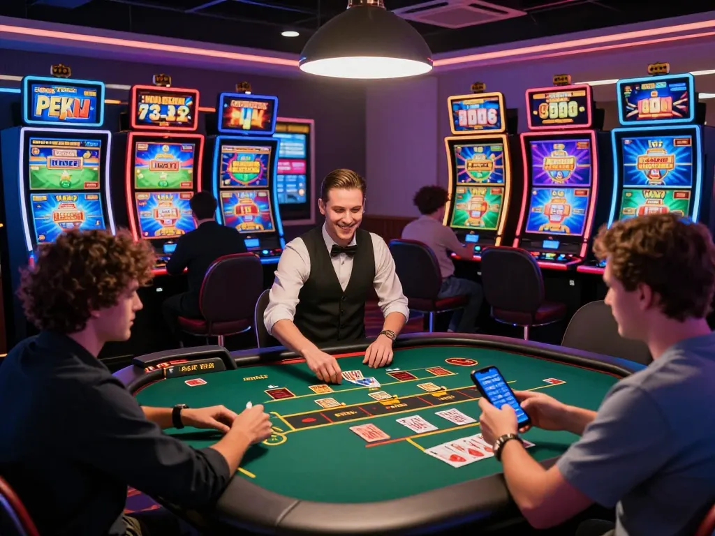 Engaging casino environment at https://xx88jp.com/ showcasing players enjoying various games with vibrant graphics and promotions.