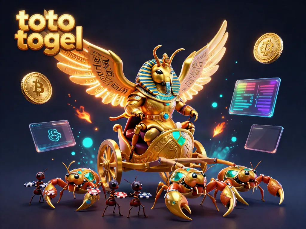 Engage in thrilling toto togel action with a vibrant 3D depiction of a golden scarab beetle and jewel-encrusted scorpions.