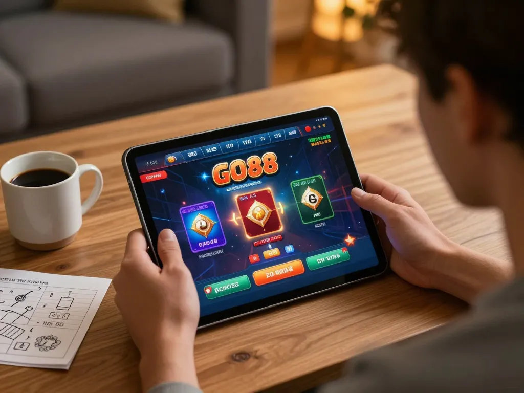 Engaged player using the GO88 app for online gambling, highlighting an immersive gaming experience.