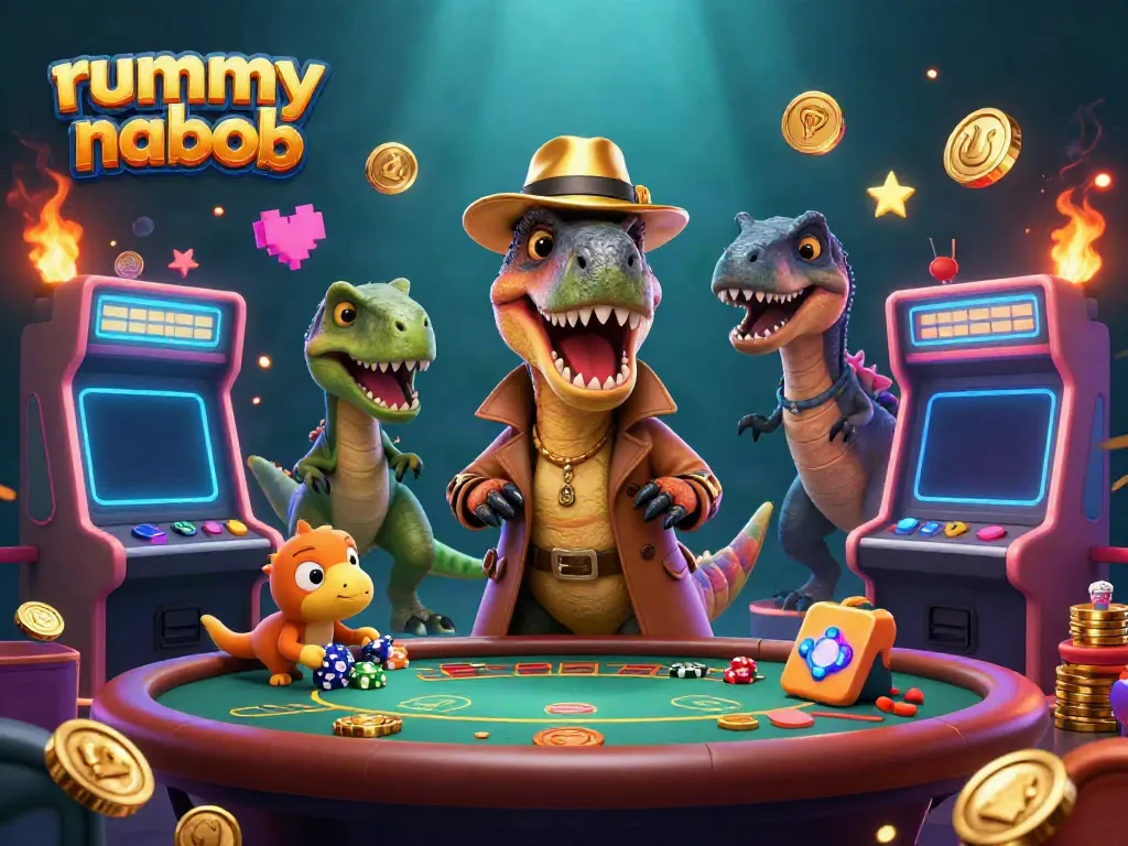 Rummy nabob menghadirkan keseruan rummy dengan kartun velociraptor di meja blackjack.