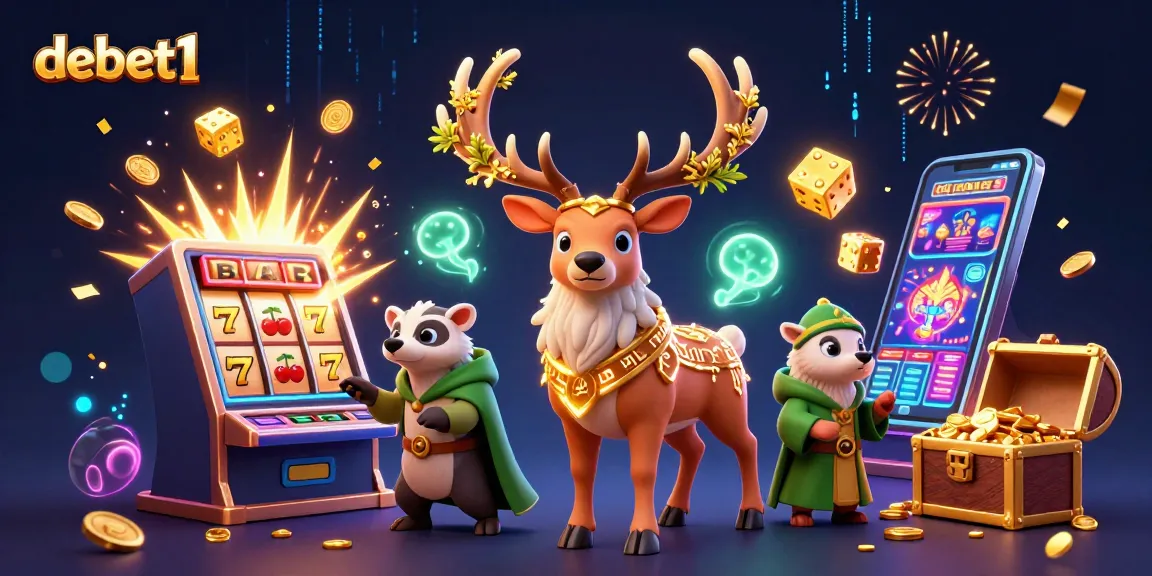 Engage with the lively debet1 casino scene featuring a Celtic druid stag and a wise badger amid a jackpot explosion.