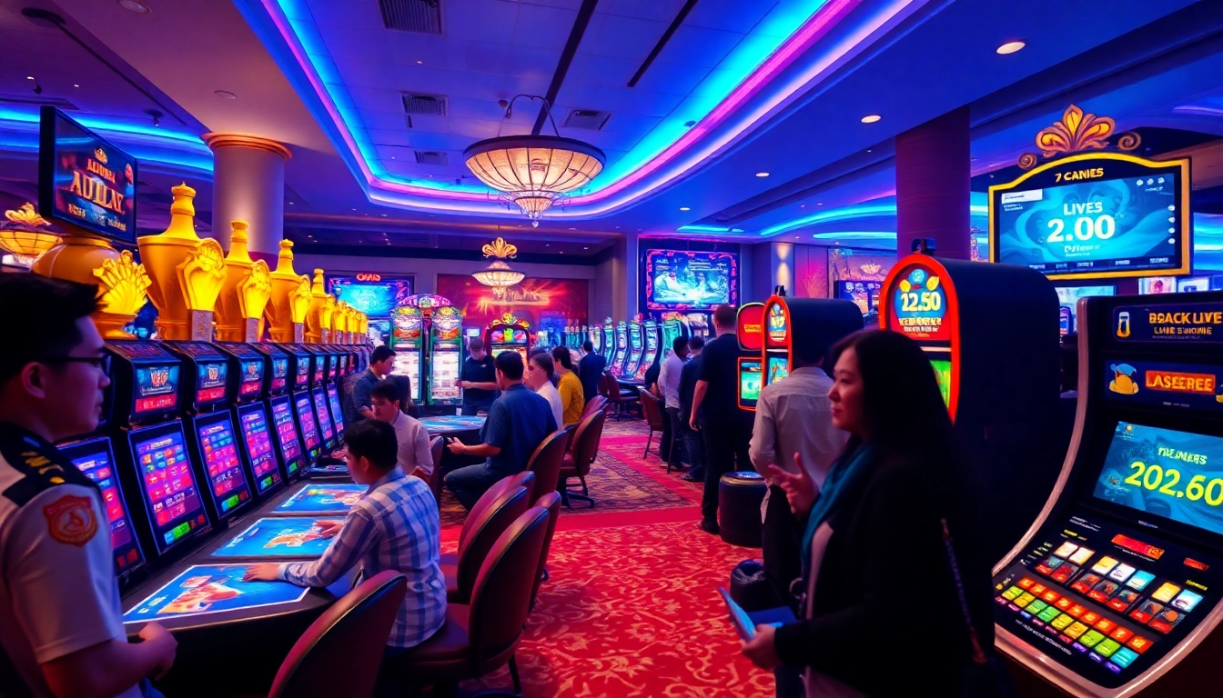 Thrilling online gaming experience at 33win.global with diverse players in a modern casino setting.