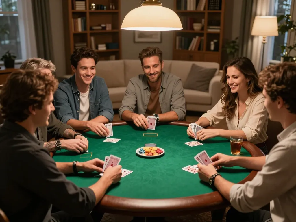 Friends enjoy poker night with 11-hd streaming gameplay, showcasing excitement and camaraderie.