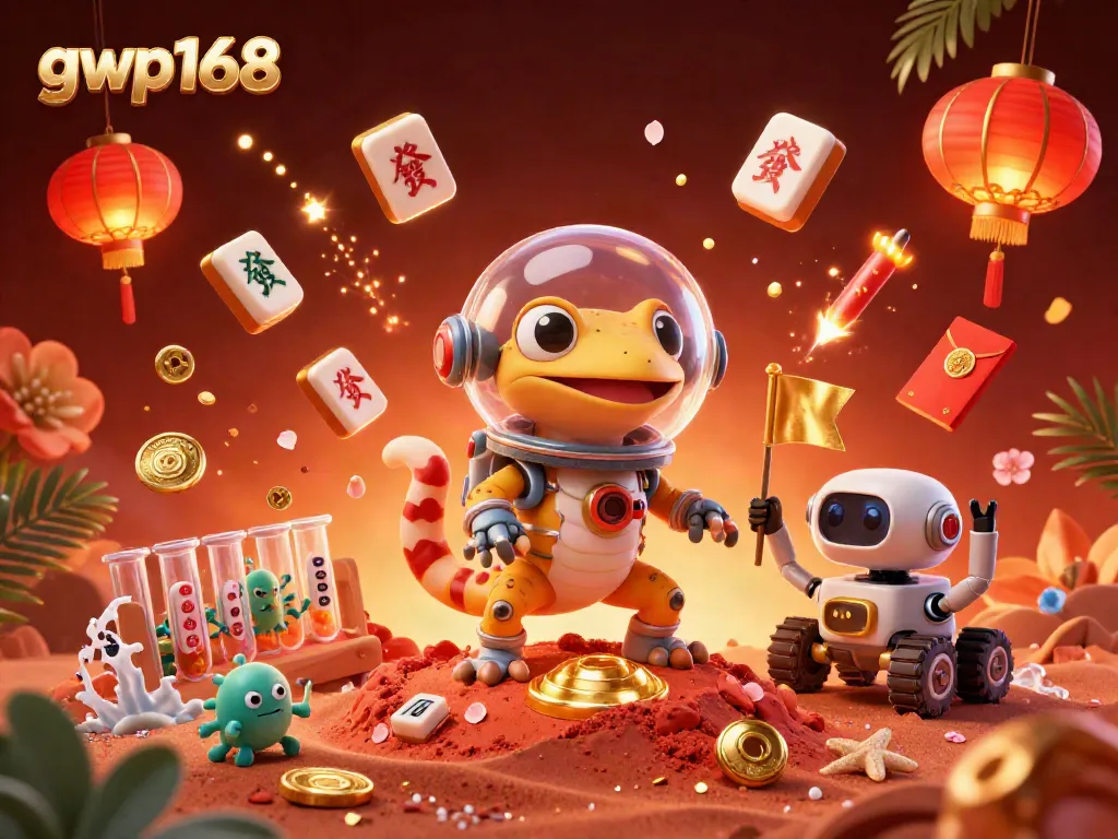 GWP168 menampilkan Martian gecko dan rover robot merayakan kemenangan emas di kasino.