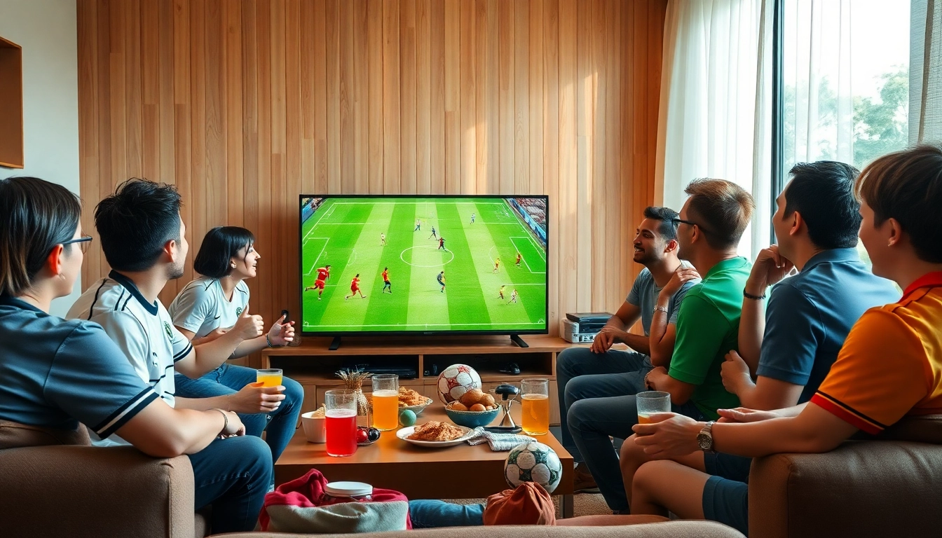 Lương Sơn TV viewers enjoying a vibrant soccer match together, showcasing excitement and community.