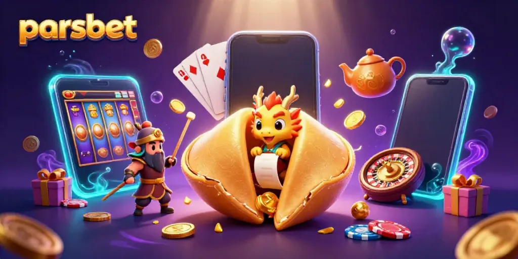 Parsbet ile şans oyunu heyecanını yaşayın, altın kurabiye ve akıllı telefonla dolu 3D sahne!