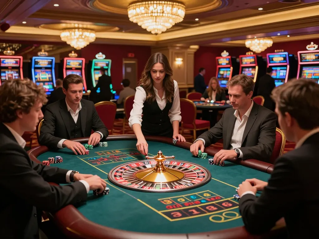 Players engage in thrilling roulette gameplay at a vibrant casino featuring 7-hd atmosphere.