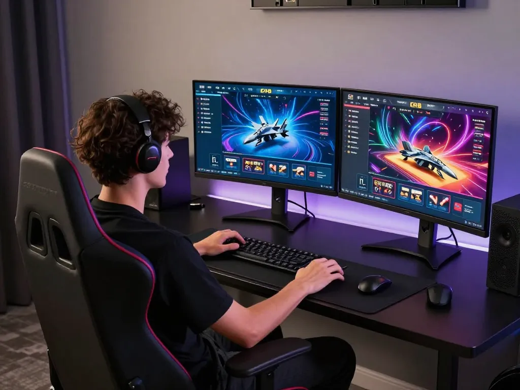 Engaging in F168 online gaming experience with multiple screens and strategic gameplay atmosphere