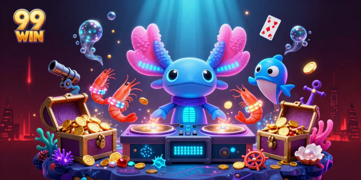 Engage with 99 WIN and join the underwater casino party with colorful casino elements and vibrant characters.