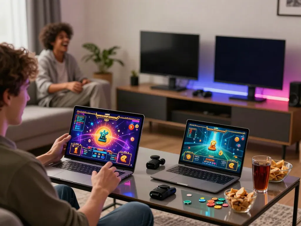 Akunjp gaming experience with immersive smartphone gameplay in a lively setting