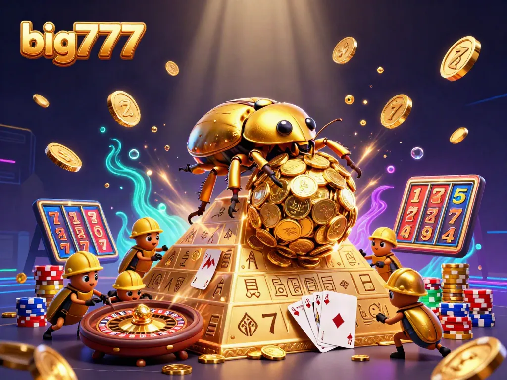 Experience the thrill of big777 slots as golden coins cascade amidst a vibrant casino scene.