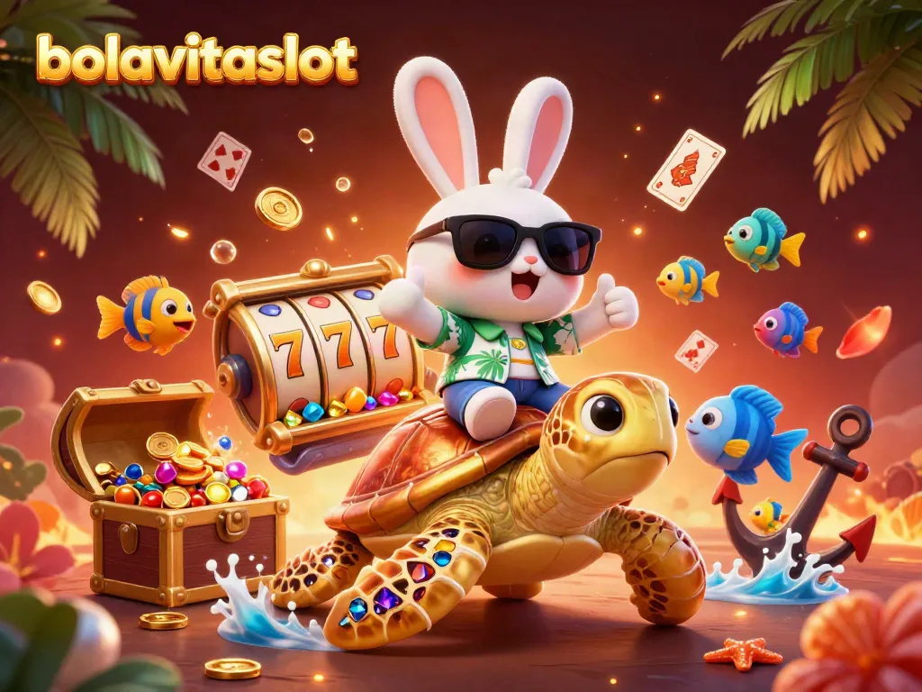 Engage with bolavitaslot's thrilling slot experience, featuring 3D characters enjoying gaming fun amidst treasure