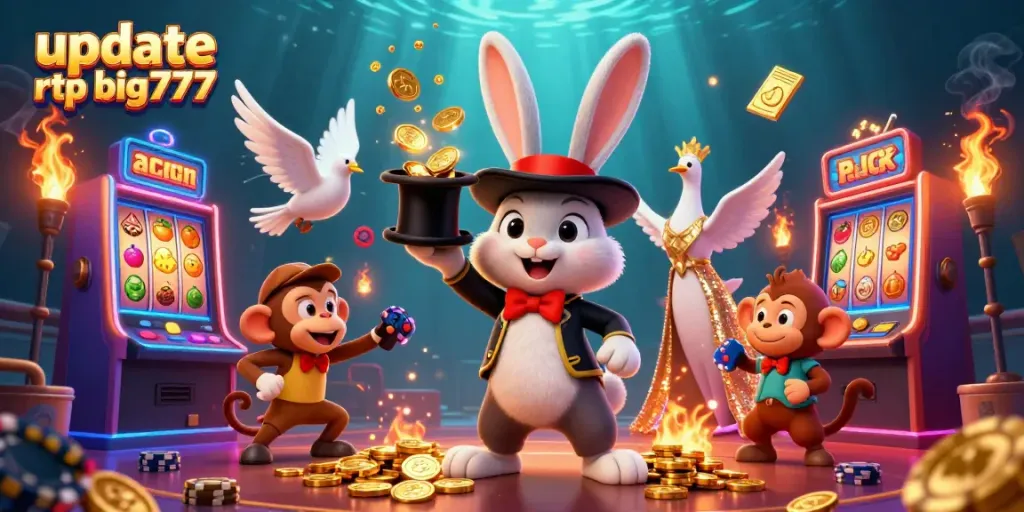 Watch the vibrant scene with the magician rabbit and poker chips, celebrating updates in rtp big777.